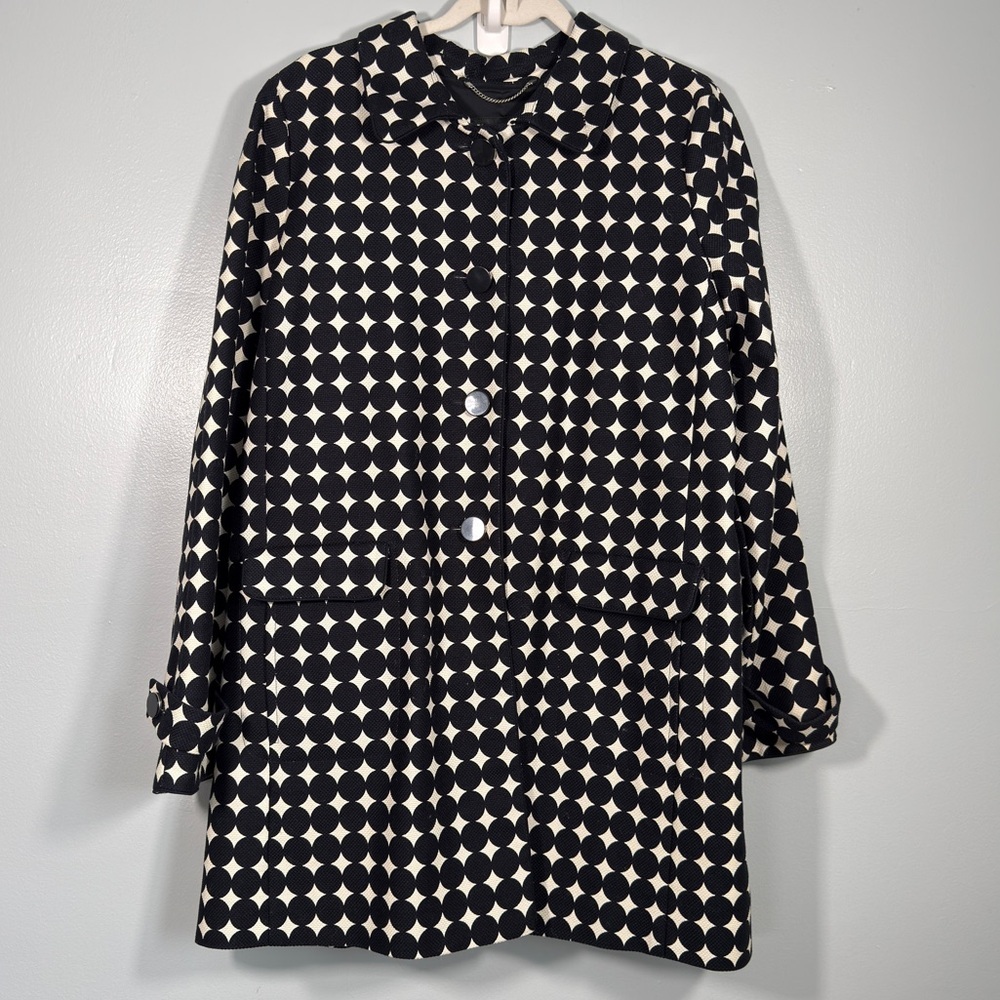 Talbots Jacket Navy & White Geometric Patterned A Line Lightweight Coat Plus 16